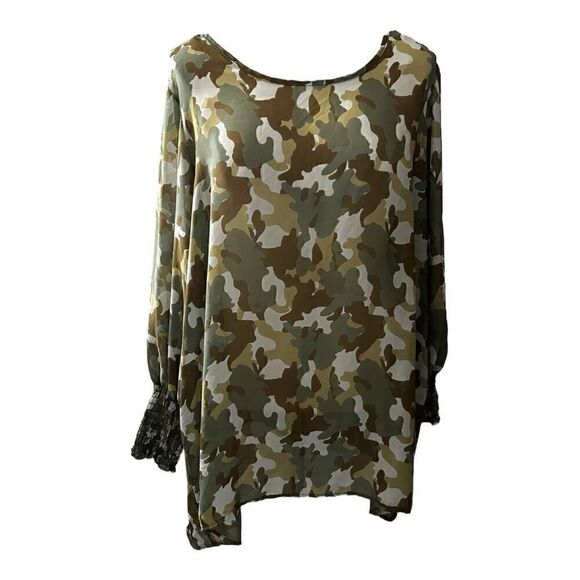 Ashley Stewart sheer lightweight camouflage print long sleeve tunic size 26/28 - Picture 1 of 9